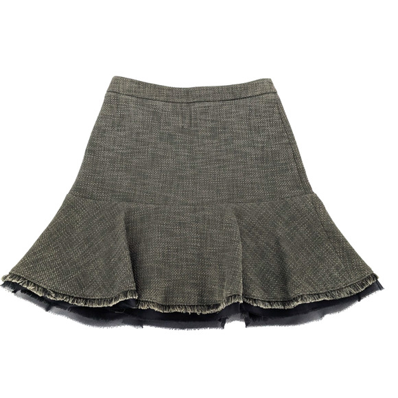 Ann Taylor Olive Tweed Drop Waist Chiffon Layered Preppy Peplum Skirt Size 2 - Picture 2 of 10